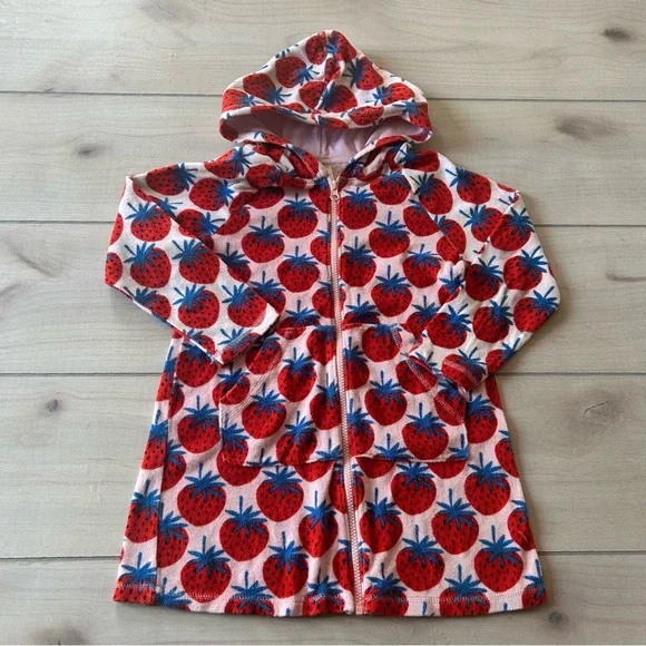 Hanna Andersson Red Pink Strawberry Hooded Kids Zipper Swim Coverup - Picture 1 of 4
